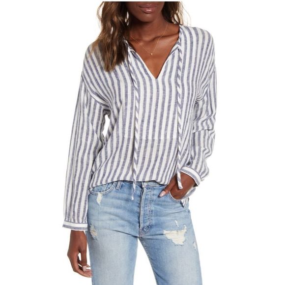 Rails Rio Blue White Stripe Nina Linen Blend Blouse NWT size XS - Picture 1 of 16